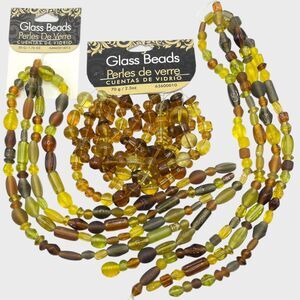 Lot Glass Beads Amber Gold Brown Green Glossy Frosted Mix Jewelry Craft Fall